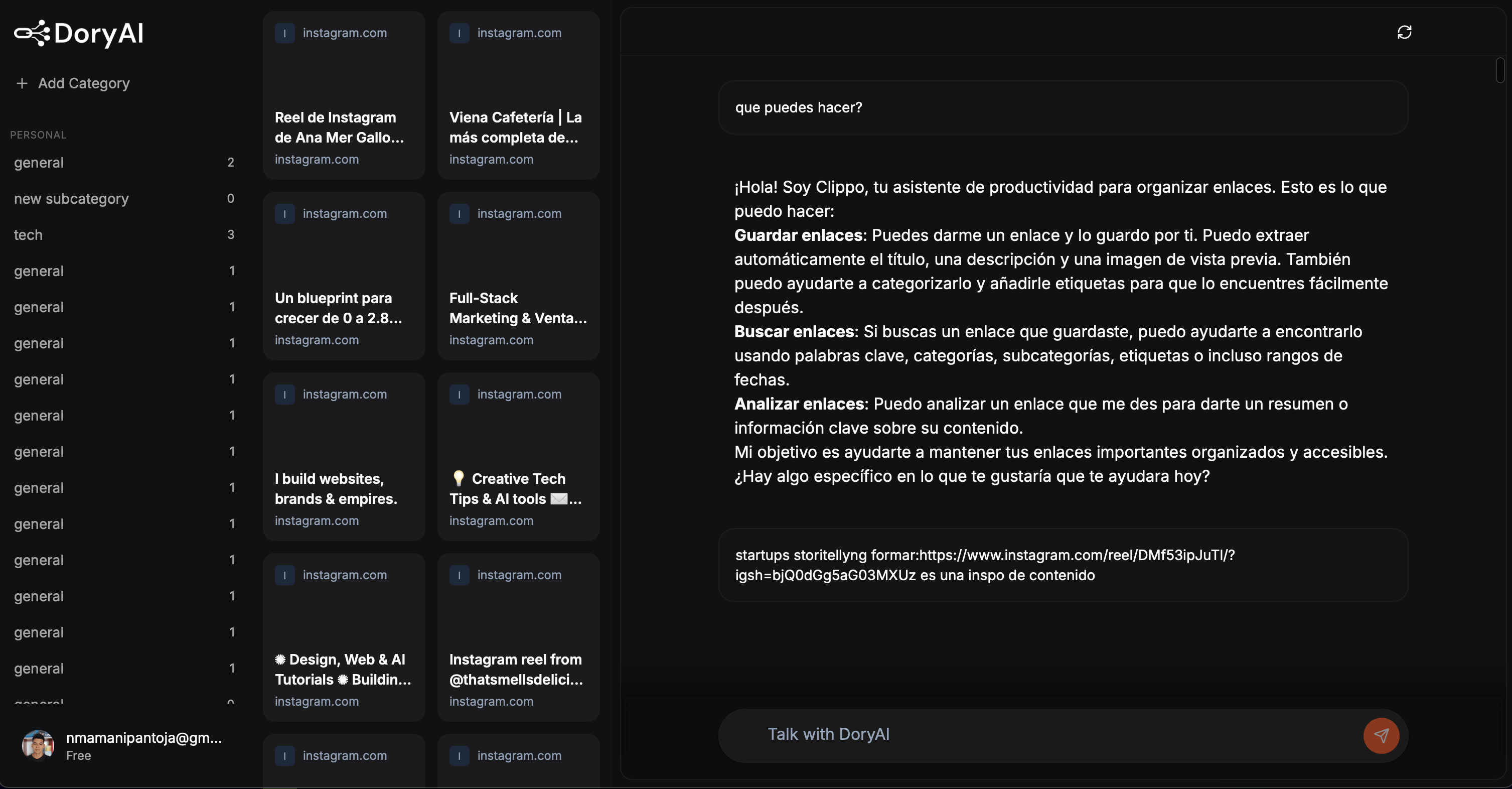 DoryAI dashboard